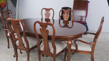 Load and play video in Gallery viewer, Thomasville Solid Cherry Queen Anne Dining Table with Two Leaves and Six Chairs
