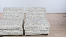 Load and play video in Gallery viewer, Pair of Jonathan Lewis Numerical Slipper Chairs – Modern Print
