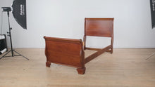 Load and play video in Gallery viewer, Vaughan Twin Size Sleigh Bed – Solid Wood with Adjustable Height
