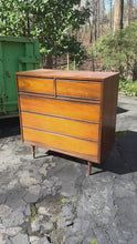 Load and play video in Gallery viewer, Mid Century Modern Dixie Walnut 5 Drawer Chest on Tapered Legs
