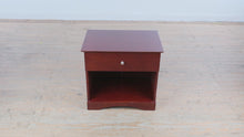 Load and play video in Gallery viewer, Contemporary Cherry Finish One Drawer Nightstand with Open Shelf
