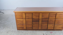 Load and play video in Gallery viewer, Lea Furniture Vintage Oak Nine Drawer Dresser with Sculptural Pulls
