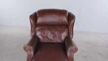 Load and play video in Gallery viewer, Traditional Brown Leather Recliner Chair with Nailhead Trim and Wingback Design
