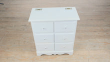 Load and play video in Gallery viewer, Vintage Painted Pine Tilt Top Hamper Cabinet Six Drawer Front Storage Chest

