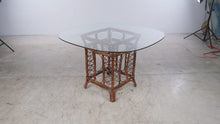 Load and play video in Gallery viewer, Vintage Rattan and Glass Top Dining Table with Bamboo Lattice Base
