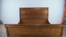 Load and play video in Gallery viewer, King Burl Walnut Sleigh Bed with Rails — Charles X Inspired Design
