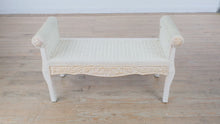 Load and play video in Gallery viewer, Jamaica Collection Whitewashed Wicker &amp; Carved Wood Bench
