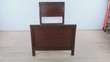 Load and play video in Gallery viewer, Globe Twin Size Sleigh Bed in Rich Dark Wood Finish
