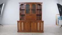 Load and play video in Gallery viewer, Rare Mid Century Modern Bar Cabinet Hutch with Drop Front Dry Bar and Display Shelves
