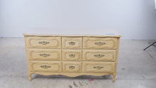 Load and play video in Gallery viewer, Vintage French Provincial Nine-Drawer Triple Dresser in Antique Cream

