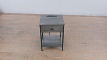 Load and play video in Gallery viewer, Modern Gray Wood Nightstand with Charging Station and Drawer Storage
