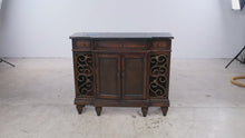 Load and play video in Gallery viewer, Traditional Wood Console Cabinet with Iron Scrollwork and Storage
