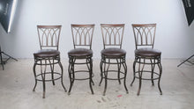 Load and play video in Gallery viewer, Set of 4 Swivel Bar Stools with Metal Frames and Brown Upholstered Seats
