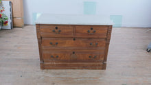 Load and play video in Gallery viewer, Eastlake Marble Top 4 Drawer Dresser Chest with Carved Details
