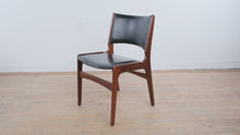 Load and play video in Gallery viewer, Danish MCM Made in Denmark Solid Wood Dining Chair with Black Upholstered Seat and Back
