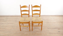 Load and play video in Gallery viewer, Pair of Maple Ladder Back Chairs with Rush Seats
