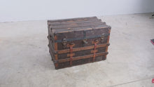 Load and play video in Gallery viewer, Antique Steamer Trunk Yale and Towne Lock Wood Slat Travel Chest 31 Inch
