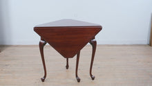 Load and play video in Gallery viewer, Mahogany Queen Anne Handkerchief Corner Table with Cabriole Legs
