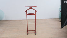Load and play video in Gallery viewer, Mid Century Wooden Valet Stand SPQR Italy Mens Suit Butler Stand 42.5 Inch

