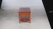Load and play video in Gallery viewer, Ethan Allen Country Crossing Maple End Table with Drawer and Shelf, Made in USA
