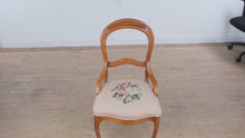 Load and play video in Gallery viewer, French Provincial Walnut Accent Chair with Needlepoint Upholstery
