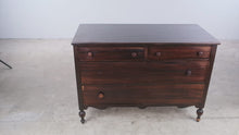 Load and play video in Gallery viewer, Vintage 1920s–1930s Mahogany Four-Drawer Dresser Chest
