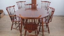 Load and play video in Gallery viewer, Pennsylvania House Solid Cherry Dining Table Set with 6 Windsor Chairs, 2 Leaves and Table Pads

