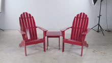 Load and play video in Gallery viewer, Pair of Red Adirondack Outdoor Chairs with Matching Side Table
