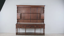 Load and play video in Gallery viewer, Oak Welsh-Style Potboard Dresser with Plate Rack and Spice Cupboards
