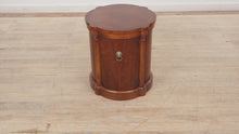 Load and play video in Gallery viewer, Burled Cylinder Cabinet Side Table by Drexel Heritage
