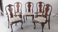 Load and play video in Gallery viewer, Set of 5 Mahogany Shell Carved Dining Chairs with Wide Seats

