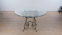 Load and play video in Gallery viewer, 48” Round Rubbed Bronze &amp; Glass Dining Table
