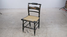 Load and play video in Gallery viewer, Vintage Authentic Hitchcock by Lacks Black Gold Stenciled Rush Seat Side Chair
