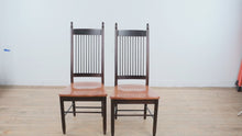 Load and play video in Gallery viewer, French Country Spindle Back Dining Chairs Set of 2 Black Wood Cherry Seats
