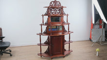 Load and play video in Gallery viewer, Victorian-Style Carved Étagère Cabinet with Glass Panels &amp; Tiered Shelving
