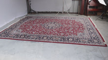 Load and play video in Gallery viewer, Large Hand Woven Rug - Red &amp; Navy - 12.6&#39; x 9&#39;
