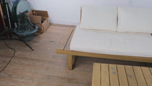 Load and play video in Gallery viewer, Acacia Wood Outdoor Sectional Sofa Set with Coffee Table and Cream Cushions
