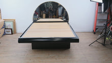 Load and play video in Gallery viewer, Postmodern Black Lacquer Queen Platform Bed with Mirror Headboard
