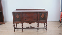 Load and play video in Gallery viewer, Jacobean Style Carved Wood Buffet Server Cabinet with Drawers and Side Storage
