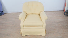 Load and play video in Gallery viewer, Yellow Upholstered Tufted Accent Armchair Skirted Base Traditional Lounge Chair
