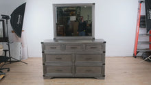 Load and play video in Gallery viewer, Vickery Creek Weathered Gray 7 Drawer Dresser with Antique Pewter Hardware
