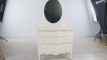 Load and play video in Gallery viewer, Antique Painted Serpentine Front Dresser with Oval Mirror
