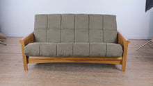 Load and play video in Gallery viewer, Mission-Style Oak Futon Sofa Bed – Excellent Condition
