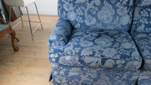 Load and play video in Gallery viewer, Taylor King Custom Upholstered Sofa – Blue Floral Pattern
