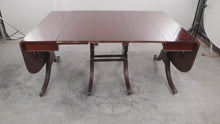 Load and play video in Gallery viewer, Mahogany Duncan Phyfe Drop Leaf Dining Table - 3 Leaves
