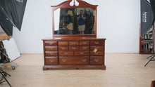 Load and play video in Gallery viewer, Cherry Chippendale Triple Dresser with Mirror – American Drew
