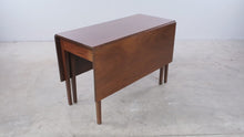 Load and play video in Gallery viewer, Solid Mahogany Drop Leaf Dining Table with Swing-Out Support Legs
