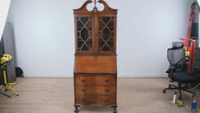Load and play video in Gallery viewer, Mahogany Secretary Desk with Bookcase Hutch and Chippendale Style Fretwork Doors
