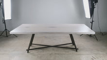Load and play video in Gallery viewer, Arhaus Nika Spalted Oak Dining Table 94.5 x 43.25 Modern Industrial
