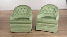 Load and play video in Gallery viewer, Pair of Green Velvet Club Chairs - Woodmark
